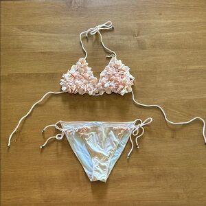 Miu Miu Blush Pink Ruffled Hearts Bikini Set